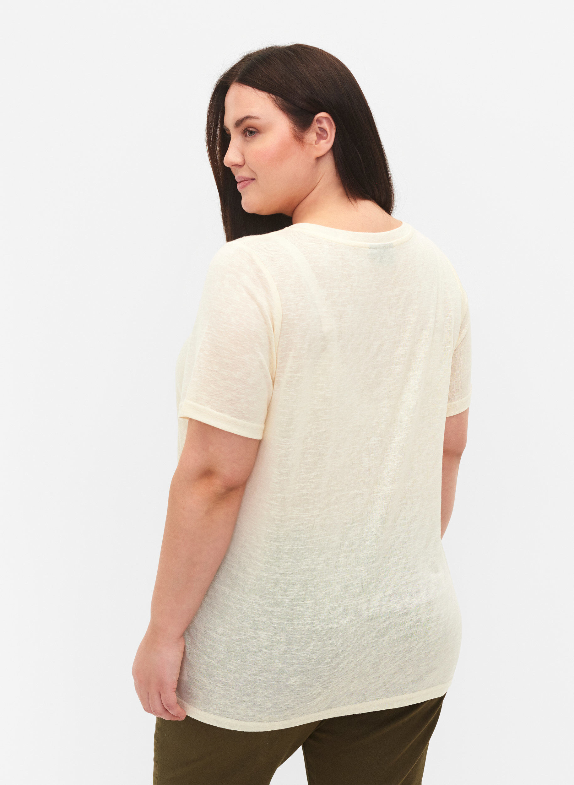Zizzifashion T-shirt with studs and round neck, Buttercream, Model image number 1