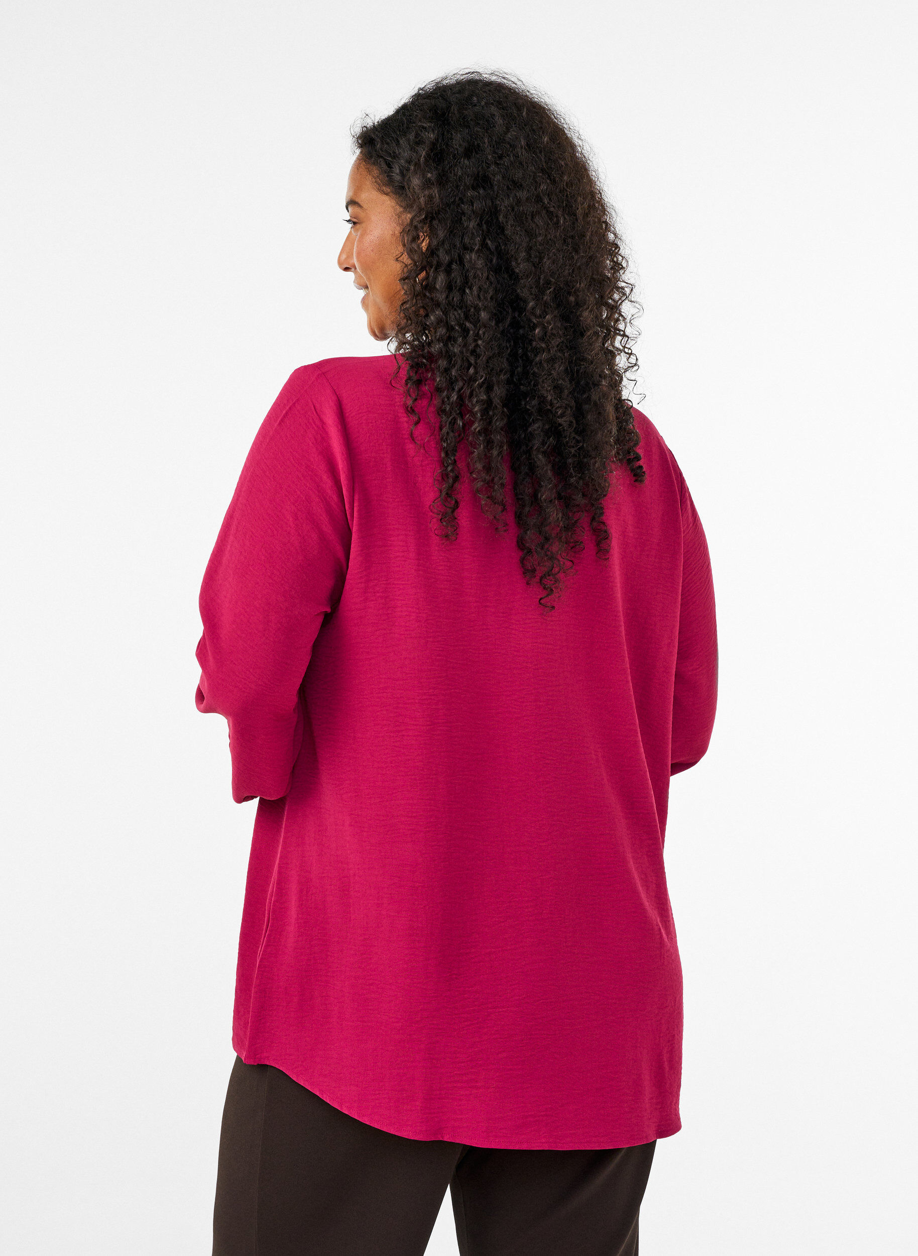 ZizzifashionBlouse with smock cuffs and V-neck, Red, Model image number 2