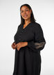 Viscose dress with embroidery and tiered ruffles, Black, Model image number 2