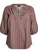 3/4 sleeve blouse in cotton with stripes, Brown, Packshot image number 0