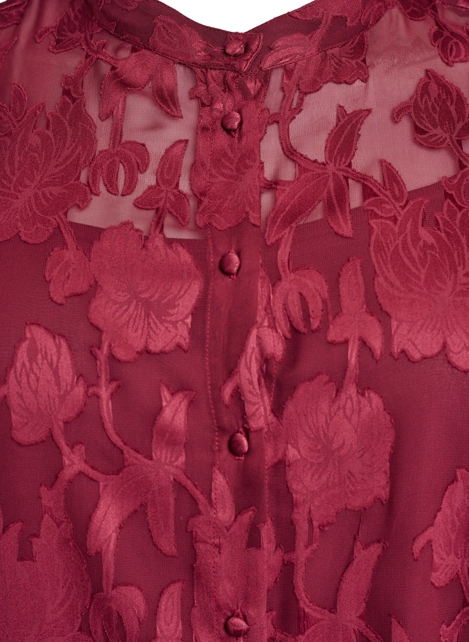 Zizzifashion Short A-line dress with a floral print, Dark Bordeaux, Packshot image number 2
