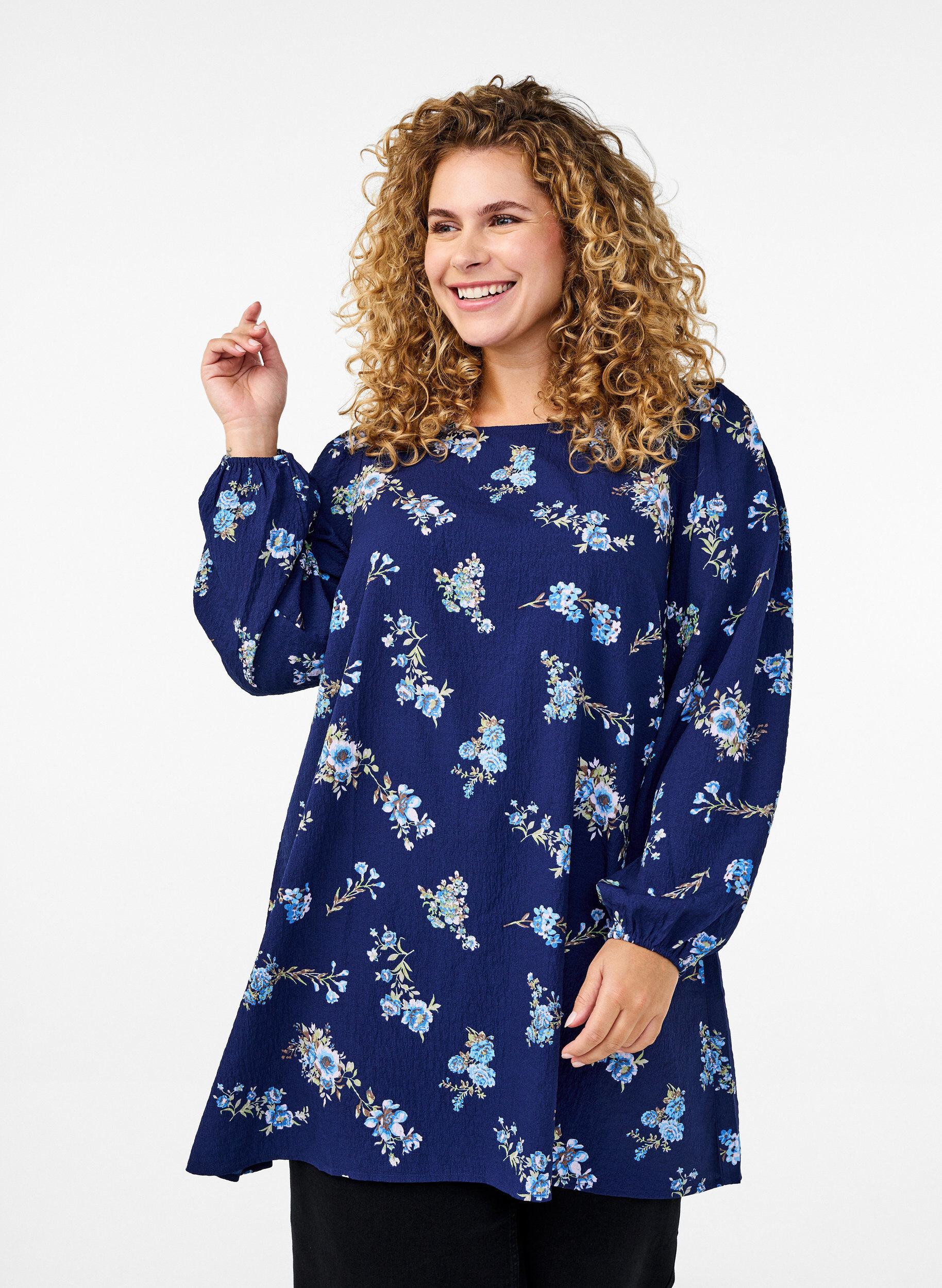 Zizzifashion FLASH - Long-sleeved tunic with a round neck, Blue, Model image number 0