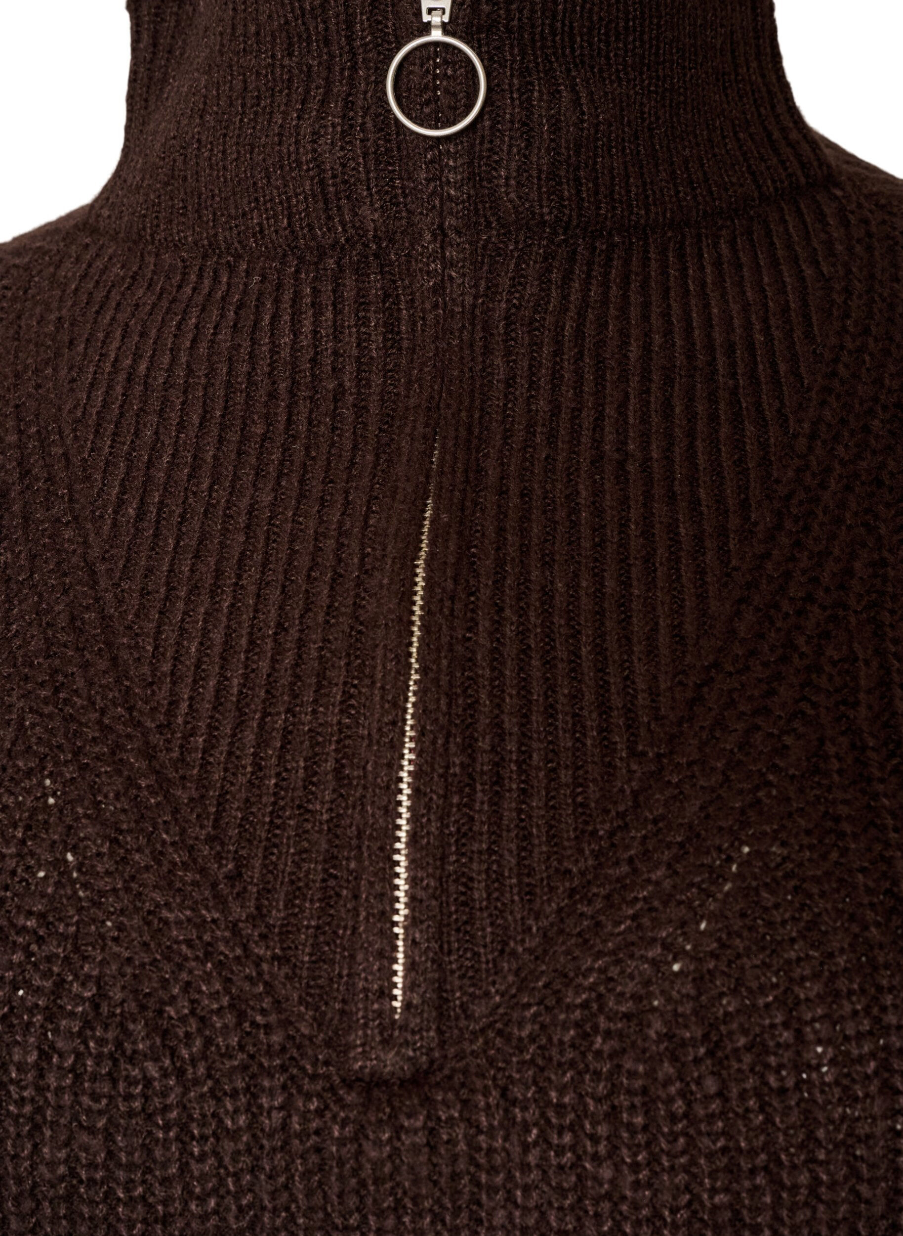 ZizzifashionKnitted sweater with high neck and zipper, Brown, Packshot image number 2