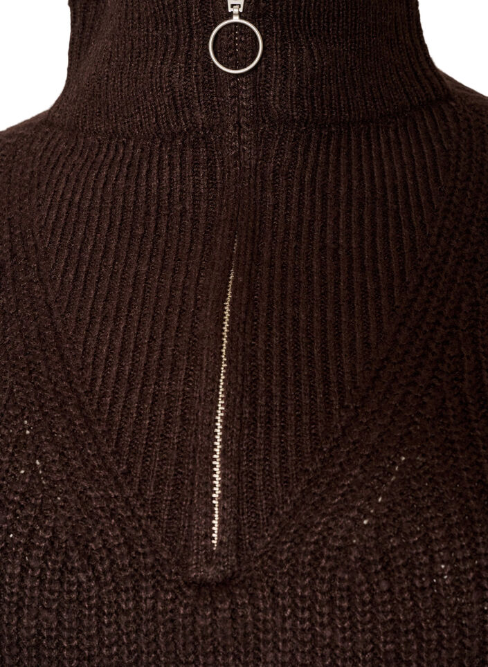 Knitted sweater with high neck and zipper, Brown, Packshot image number 2