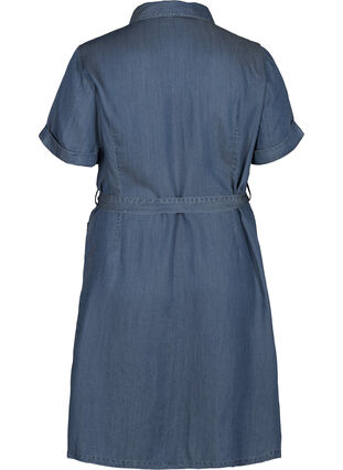 Short-sleeved lyocell dress, Blue denim , Packshot image number 1
