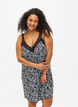 Strap dress in viscose with lace, Black w. Wh.Leaf AOP, Model image number 0