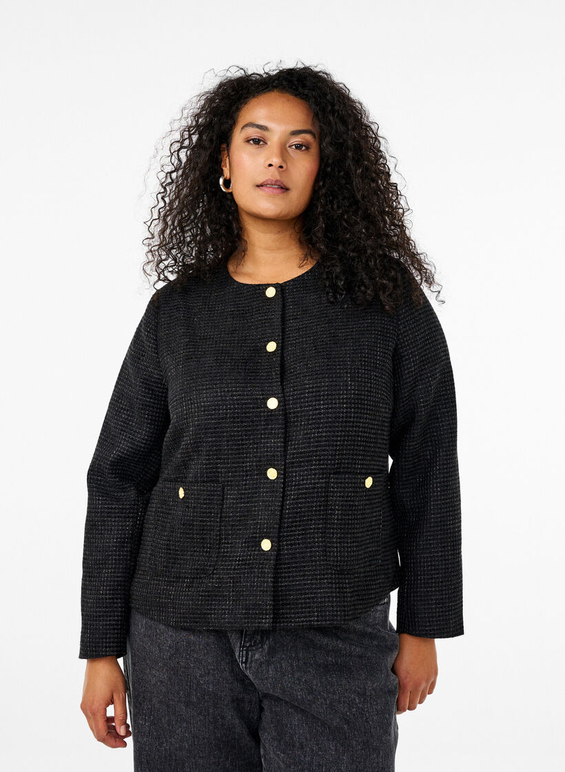 Boucle jacket with pockets and decorative buttons, Black, Model image number 0