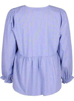 Striped cotton blouse with tie detail, Baja Blue Stripe, Packshot image number 1