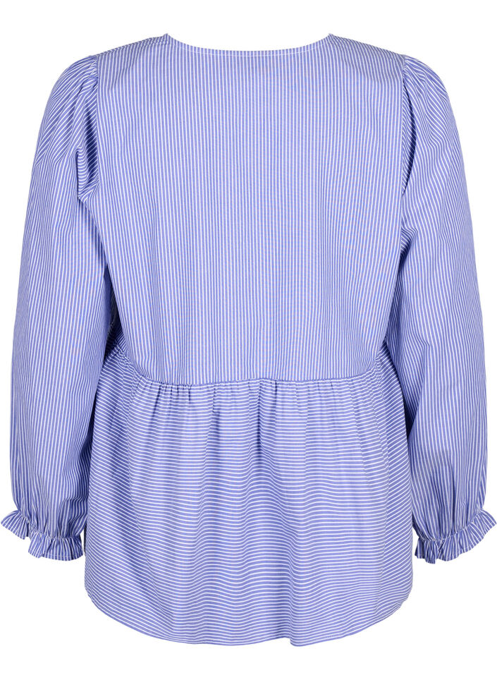 Striped cotton blouse with tie detail, Baja Blue Stripe, Packshot image number 1