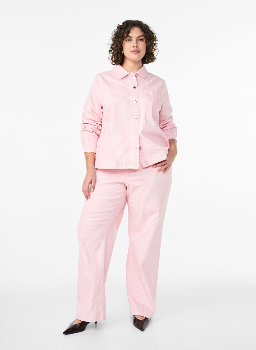 Coloured Myra jeans with stripes and wide legs, Pink, Model image number 0