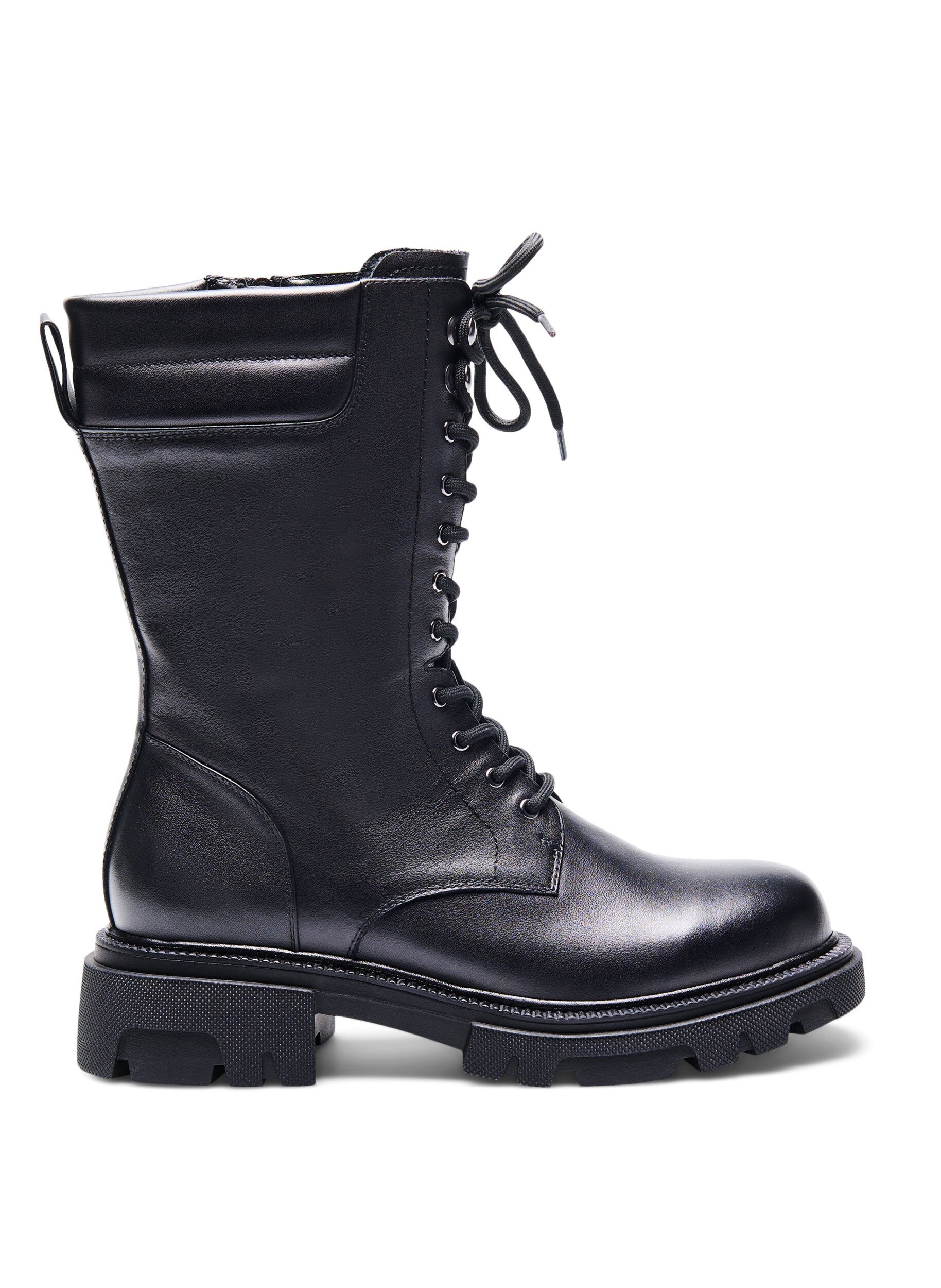 Zizzifashion Wide fit leather boot with zip and laces, Black, Packshot image number 0