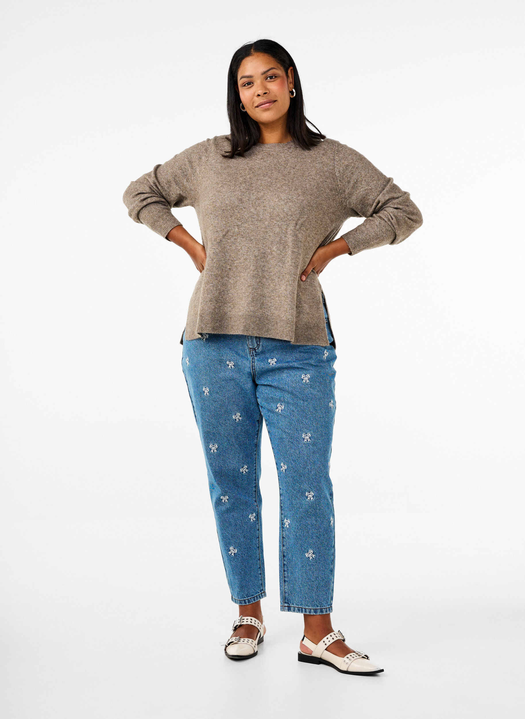 Zizzifashion Knitted top with wool and slits, Walnut Mel., Model image number 2