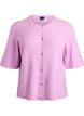 Short-sleeved knit cardigan with shiny ball buttons, Purple, Packshot image number 0