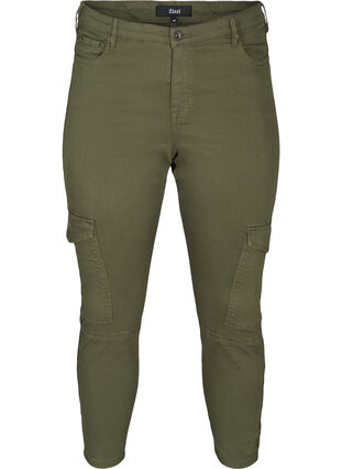 Ankle length cotton trousers, Army green , Packshot image number 0