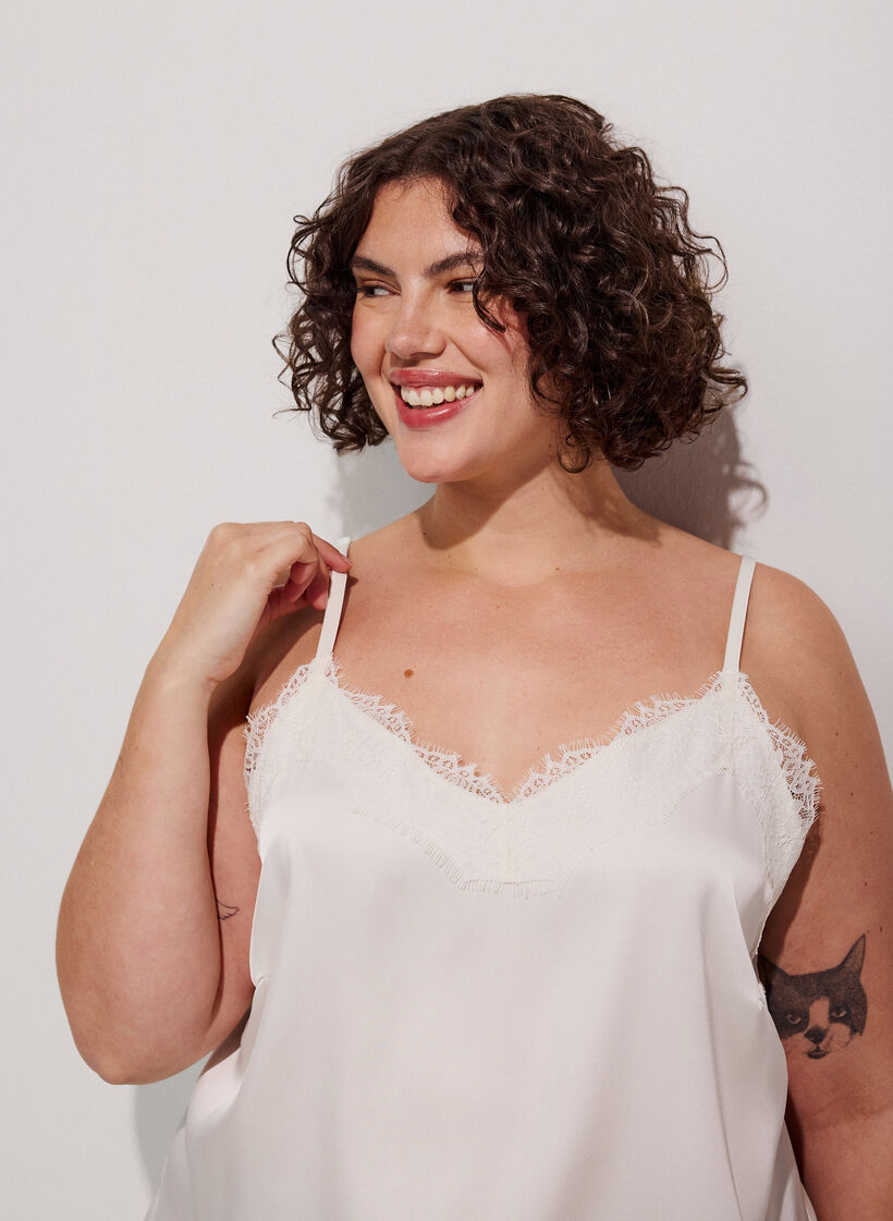 Strappy top with lace and an asymmetrical hem, Vanilla, Image image number 0