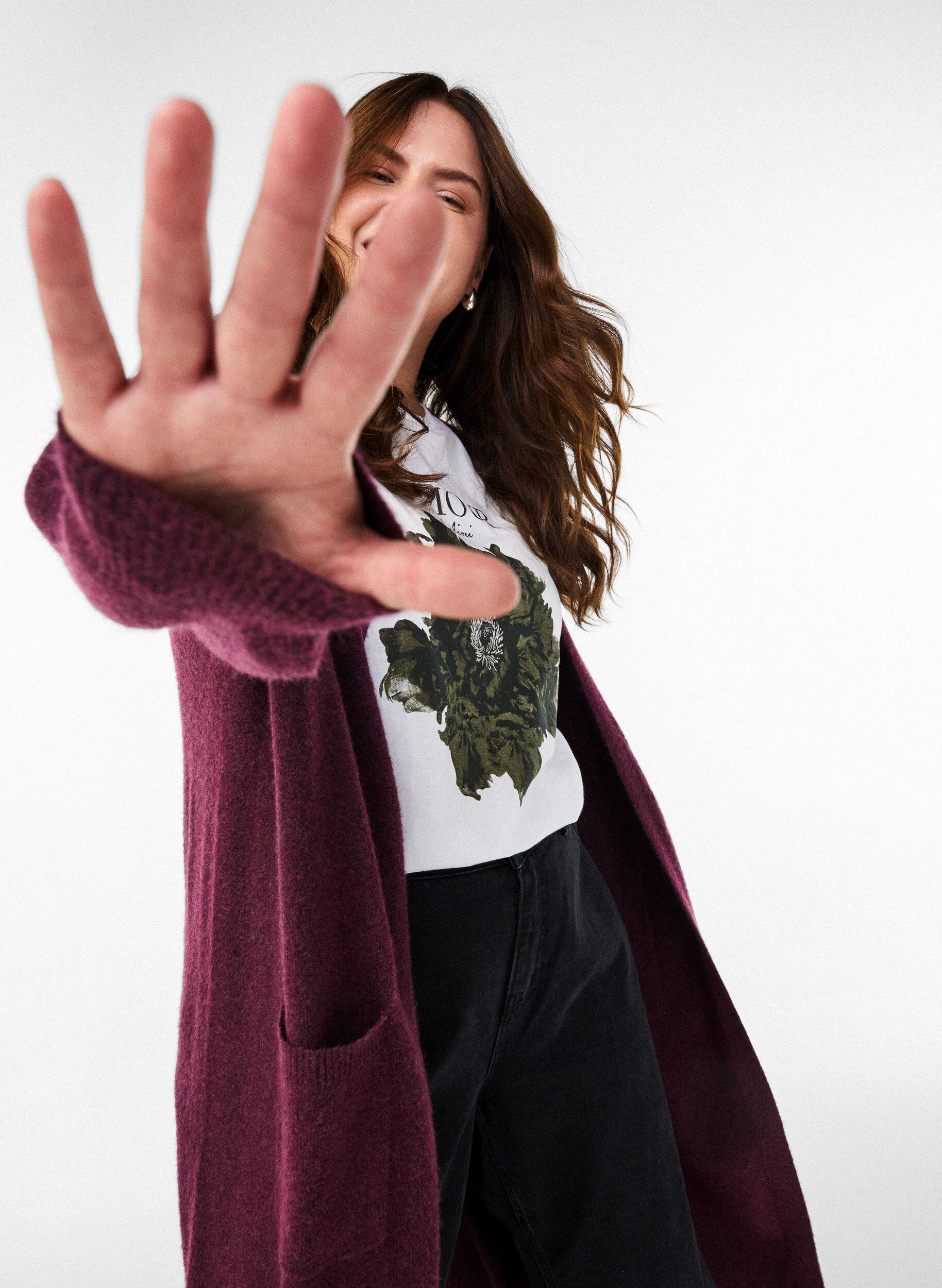 Zizzifashion Long knit cardigan with pockets, Red, Image image number 0