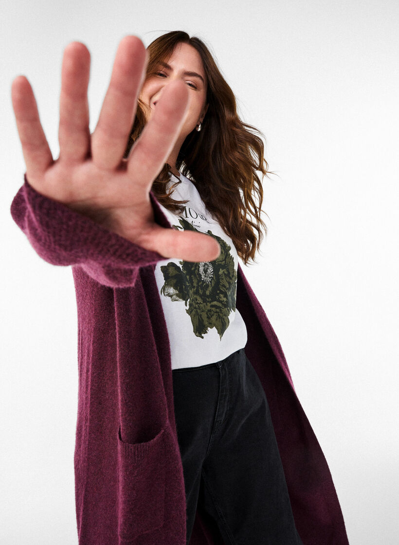 Long knit cardigan with pockets, Red, Image image number 0