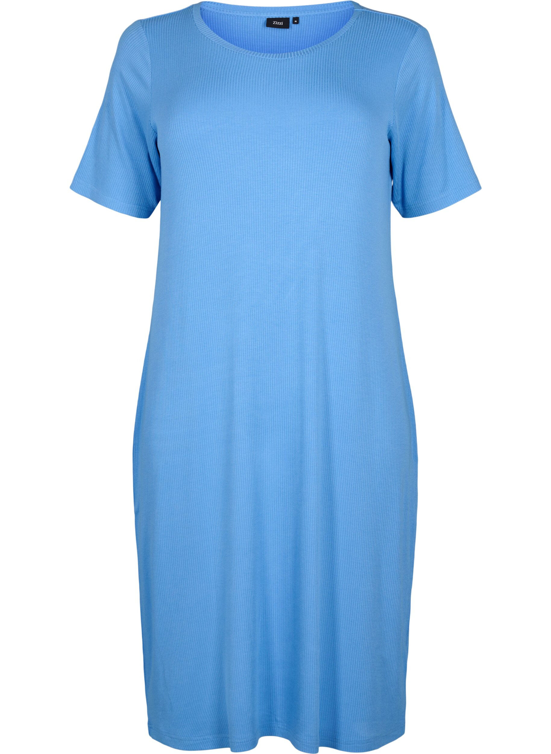 Zizzifashion Short-sleeved midi dress in viscose rib quality, Marina, Packshot image number 0