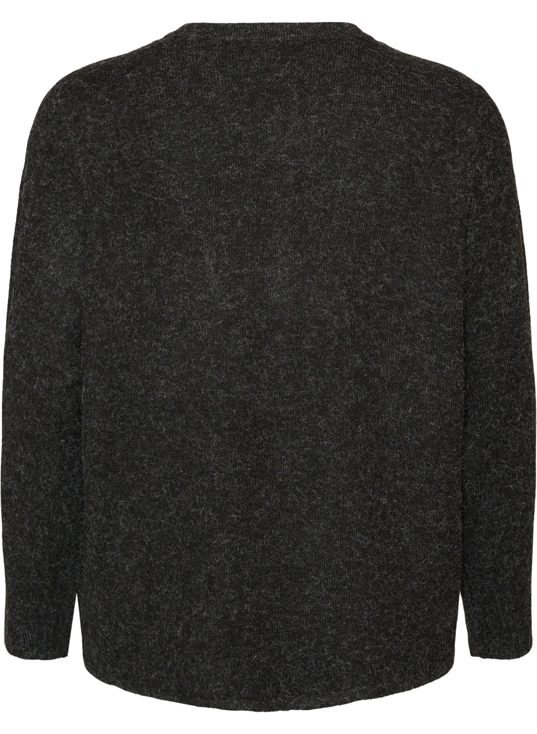 ZizzifashionKnitted cardigan with a round neck and button fastening, Dark Grey, Packshot image number 1