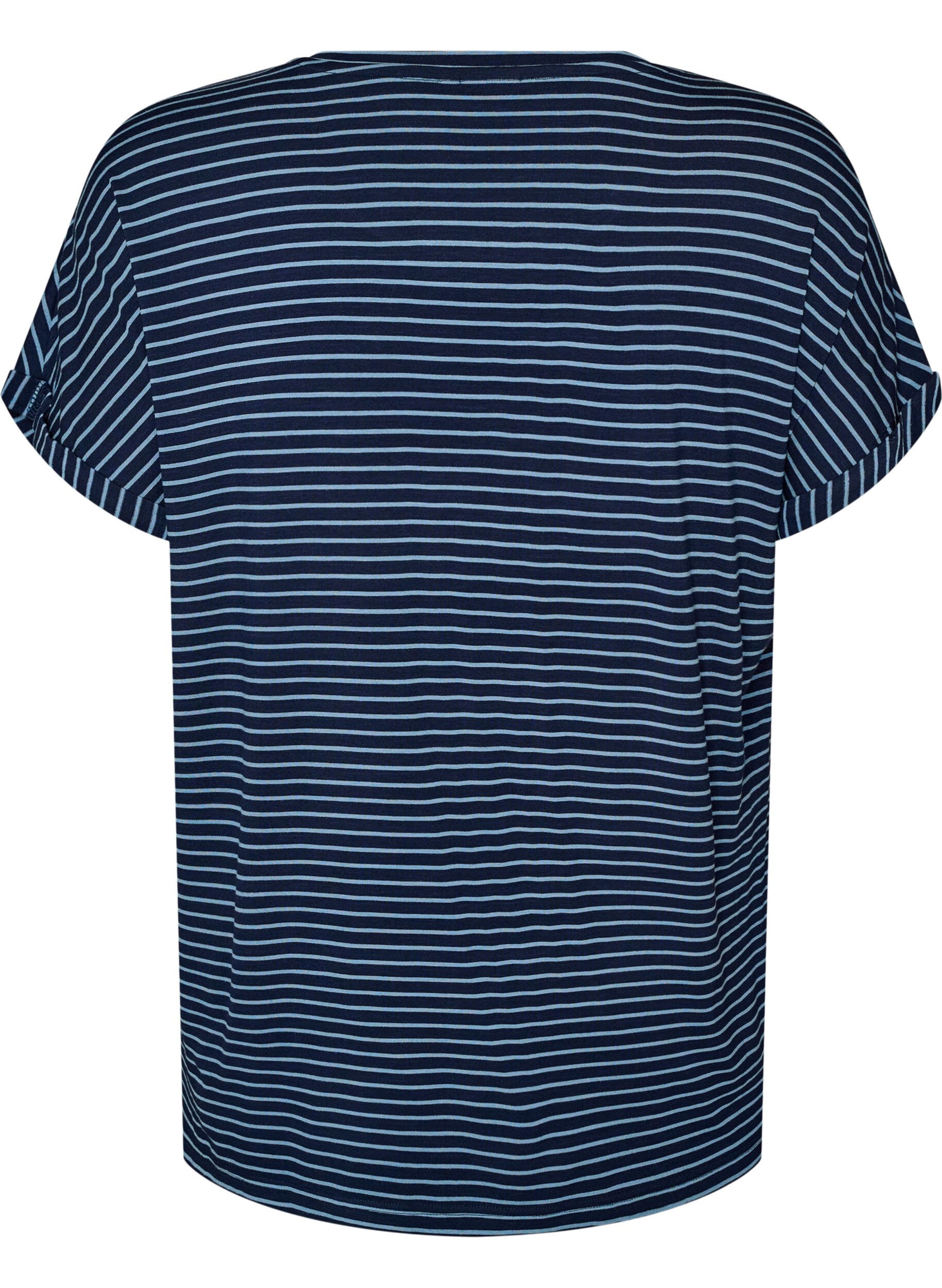 ZizzifashionStriped T-shirt in viscose with a round neck, Blue, Packshot image number 1