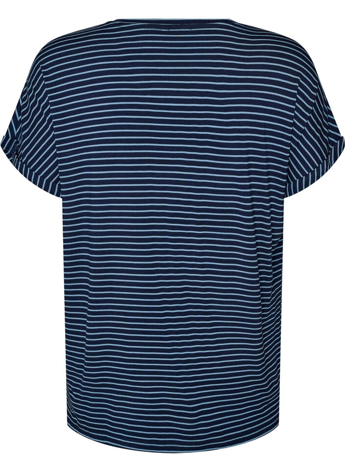 Striped T-shirt in viscose with a round neck, Blue, Packshot image number 1