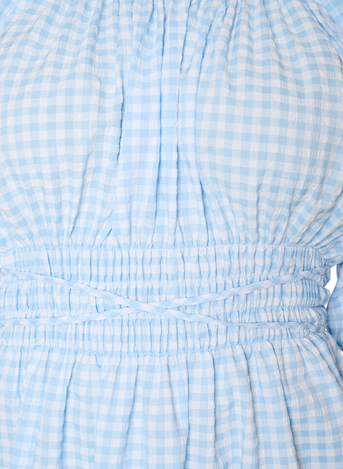 Short small check dress with balloon sleeves, Light Blue, Packshot image number 2