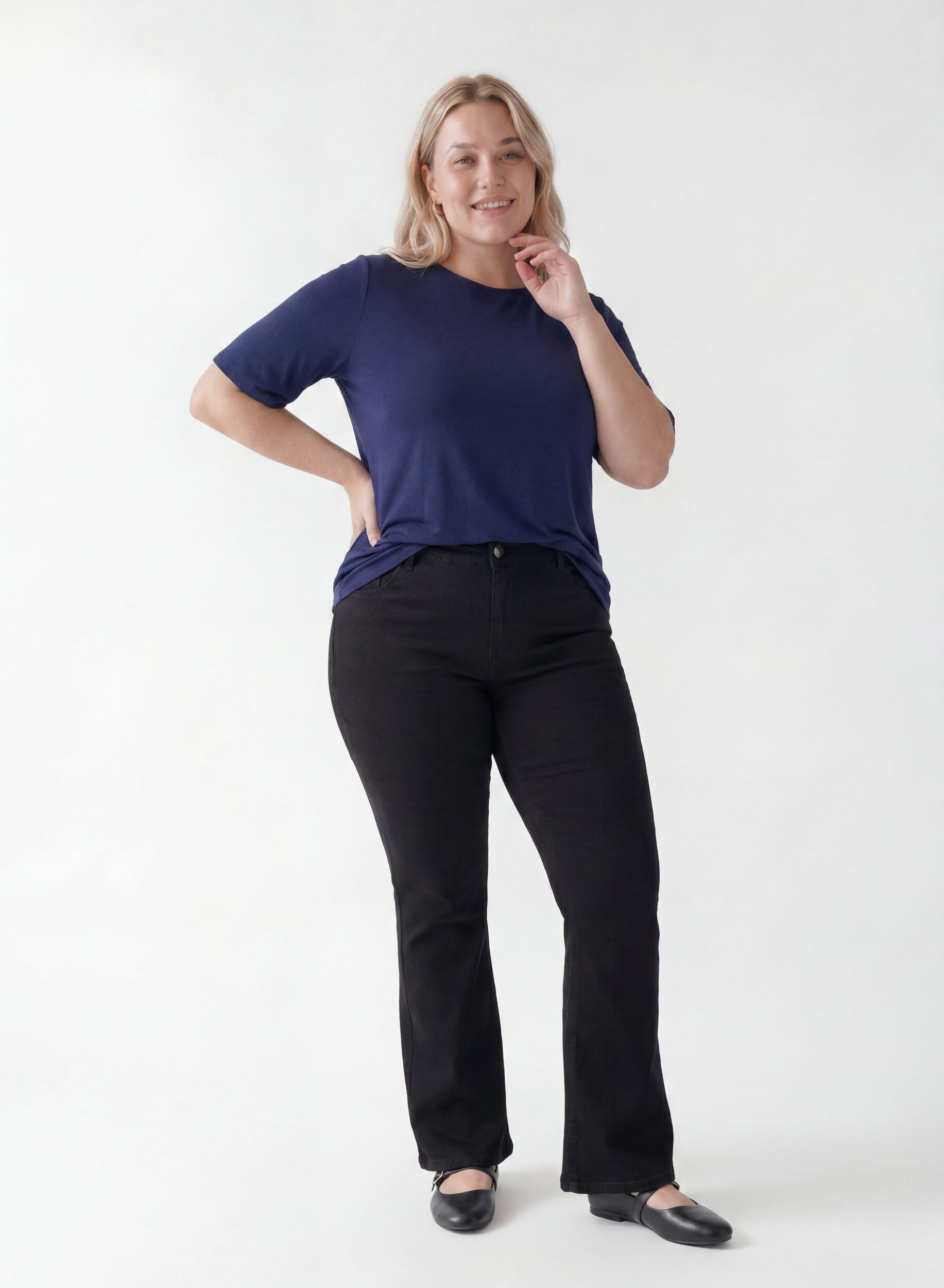 ZizzifashionShort-sleeved woven blouse with round neck, Blue, Model image number 1
