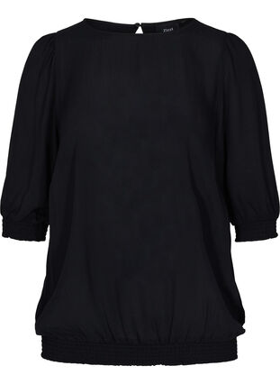 Viscose blouse with 3/4 sleeves and smock, Black, Packshot image number 0