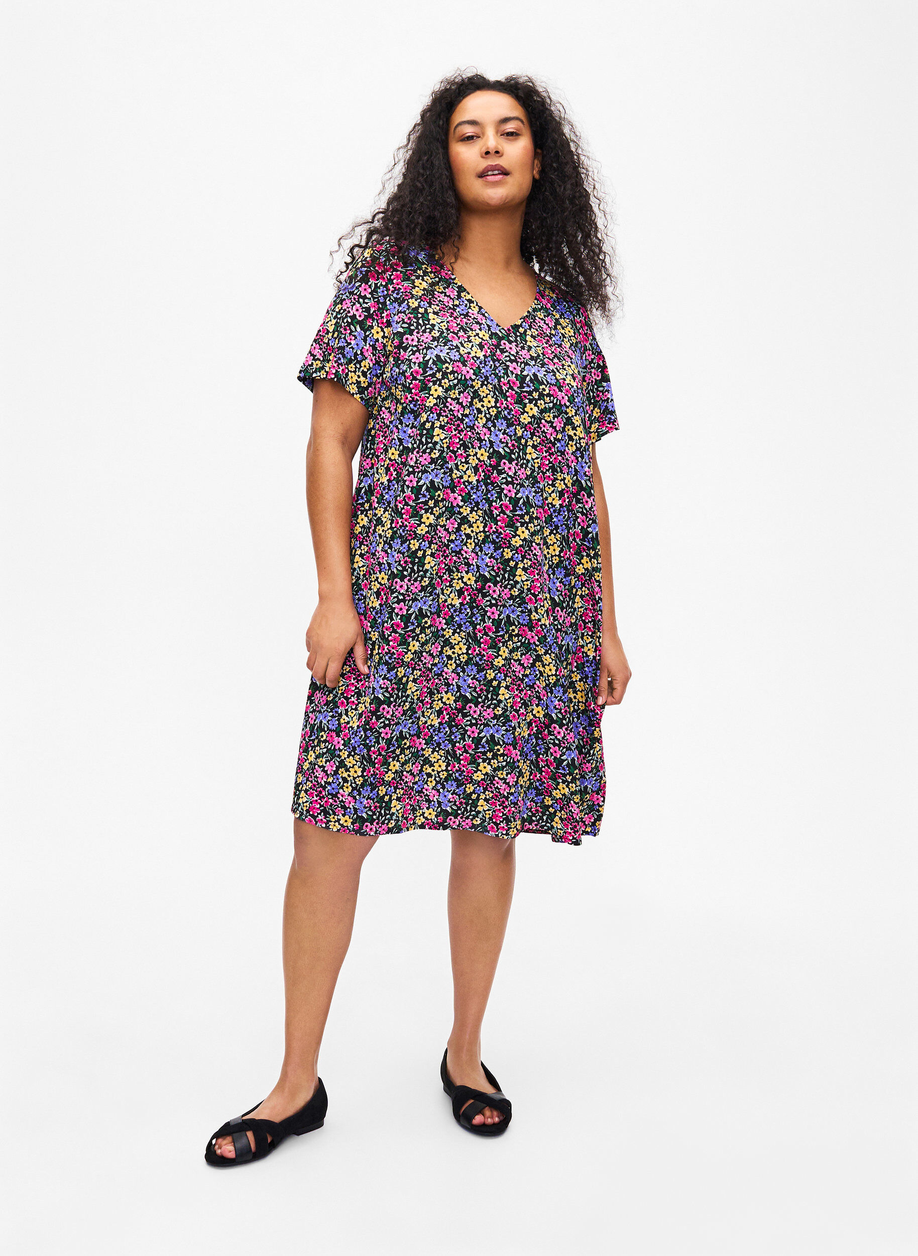 Zizzifashion FLASH - V-neck dress with floral print, Multi Flower, Model image number 2