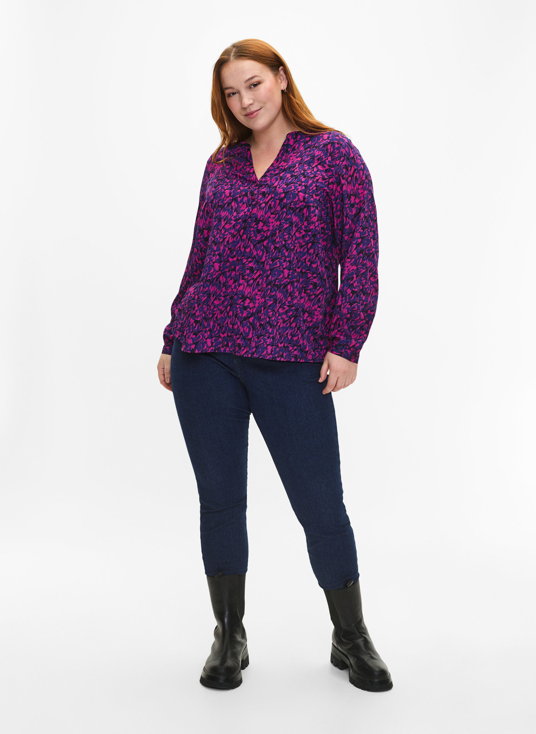 Zizzifashion FLASH - Long sleeve blouse with print, Pink Blue AOP, Model image number 2