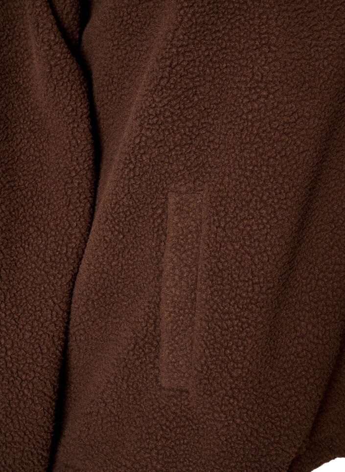 Teddy jacket with eyelet embroidery trim and high collar, Brown, Packshot image number 3