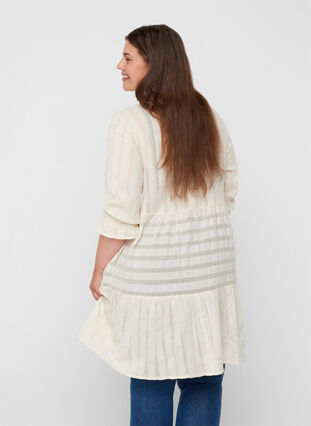 Cotton tunic with buttons and 3/4 sleeves, Antique White, Model image number 1