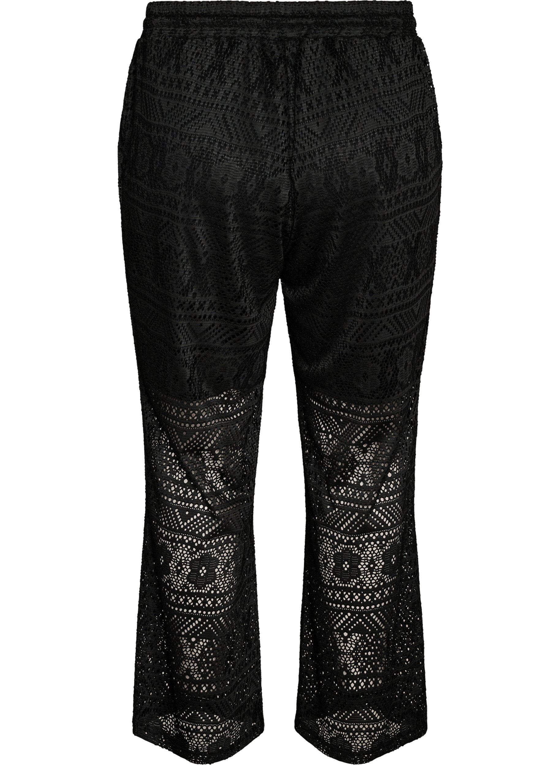 Zizzifashion Eyelet lace trousers with straight legs, Black, Packshot image number 1