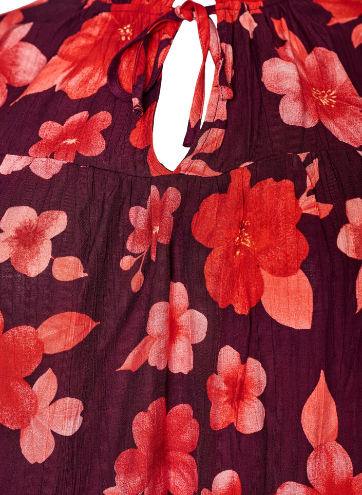 Floral viscose blouse with ruffle sleeves, Purple, Packshot image number 2