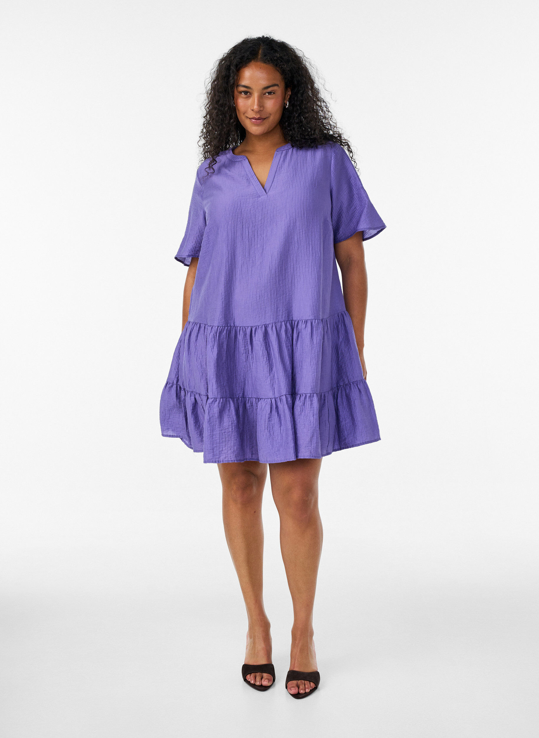 ZizzifashionTextured A-line dress, Purple, Model image number 1