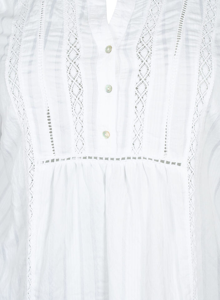 Striped viscose dress with lace ribbons, Bright White, Packshot image number 2