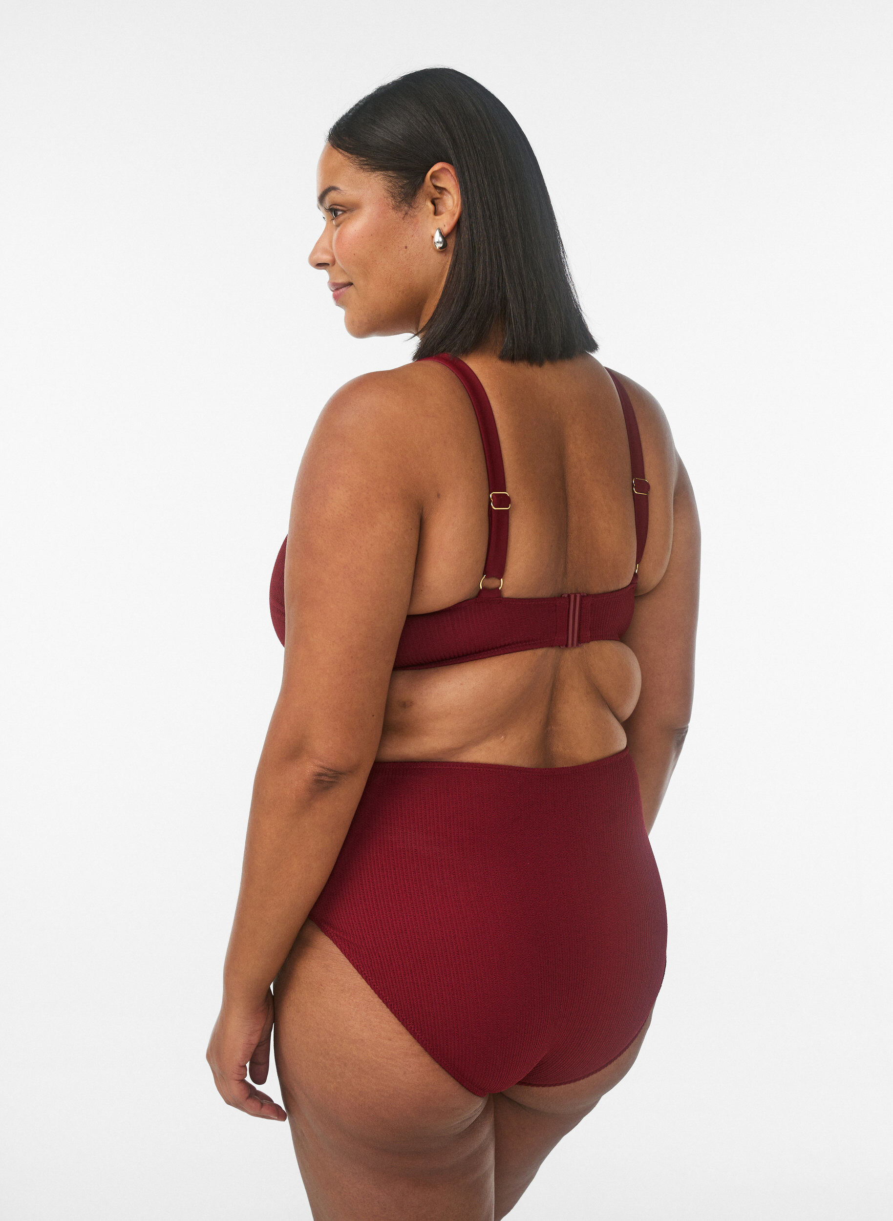 Zizzifashion High-waisted bikini bottoms with texture, Red, Model image number 1