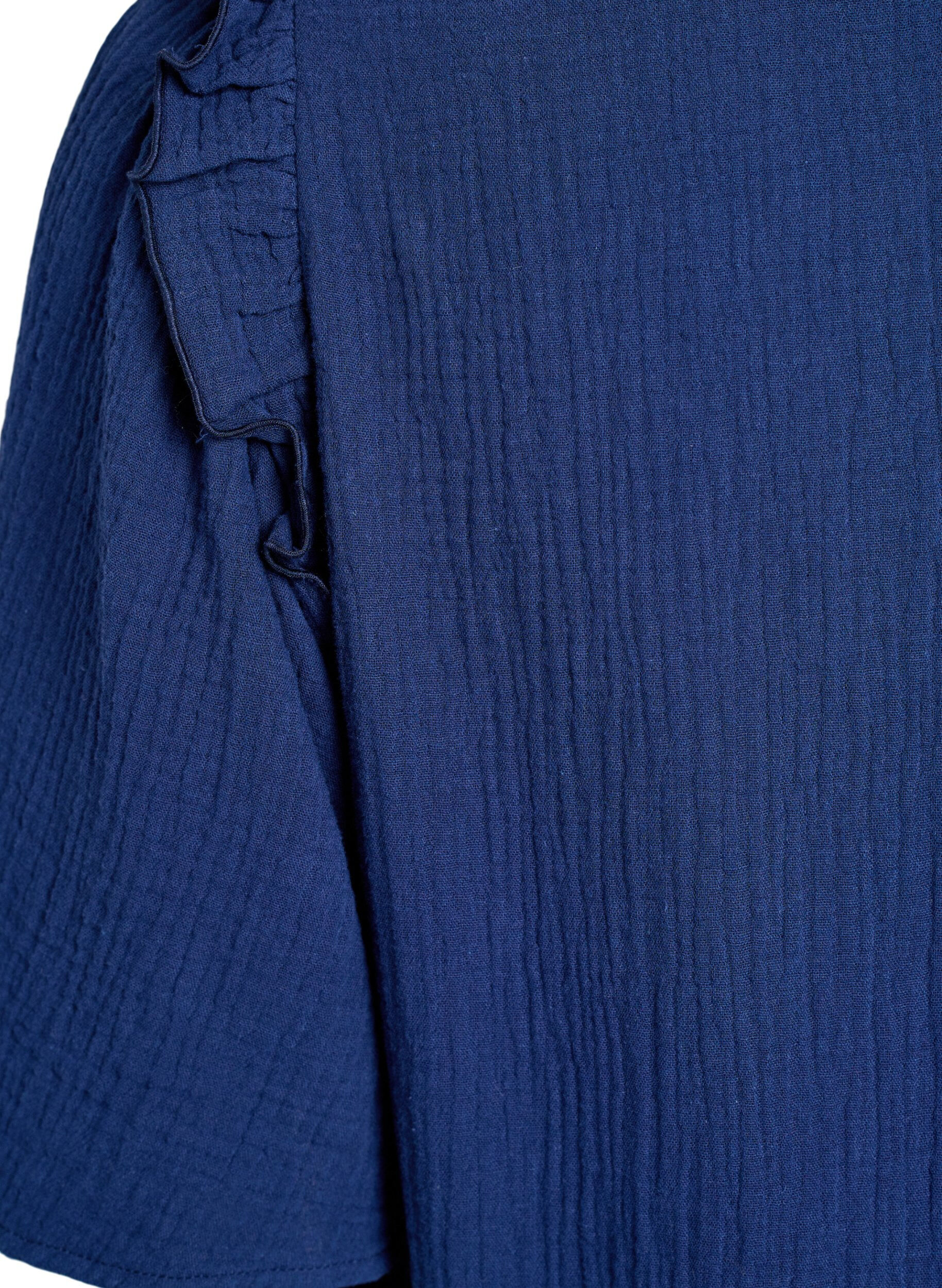 Zizzifashion Blouse in cotton muslin with broderie anglaise and 1/2 sleeves, Blue, Packshot image number 3