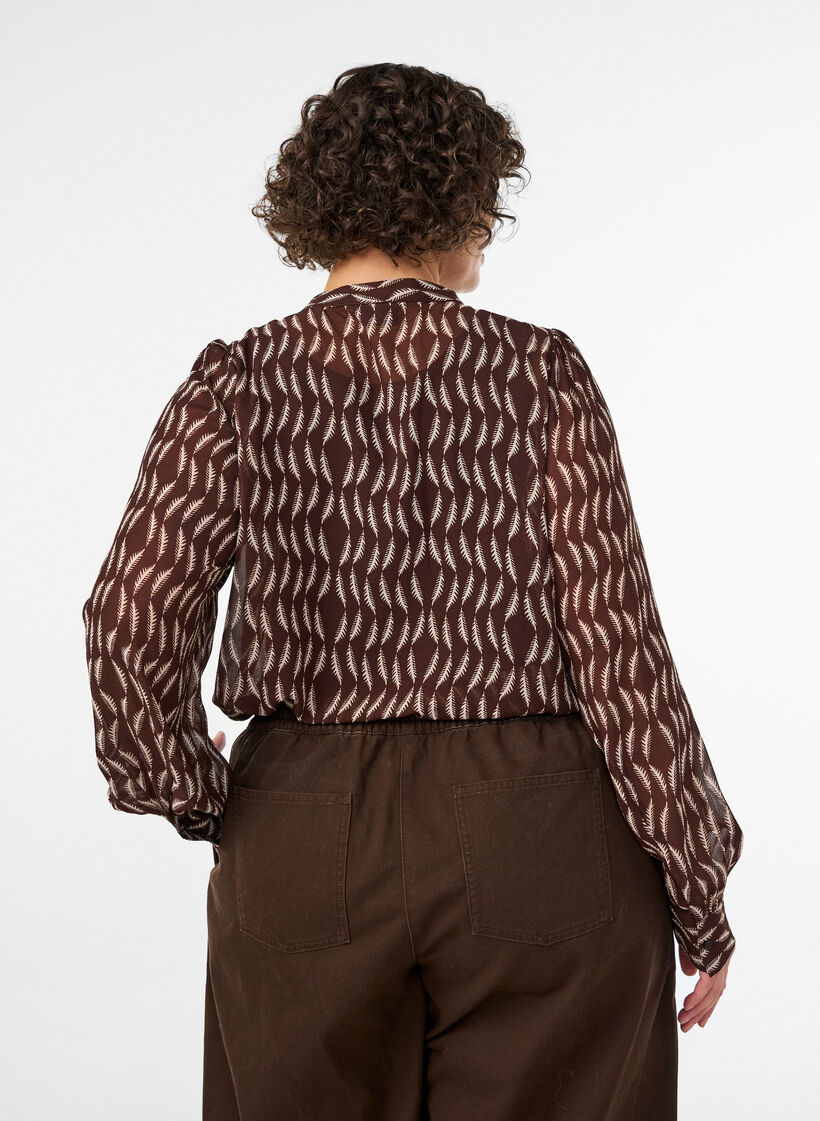 Blouse with all-over print and short button placket, Brown, Model image number 2