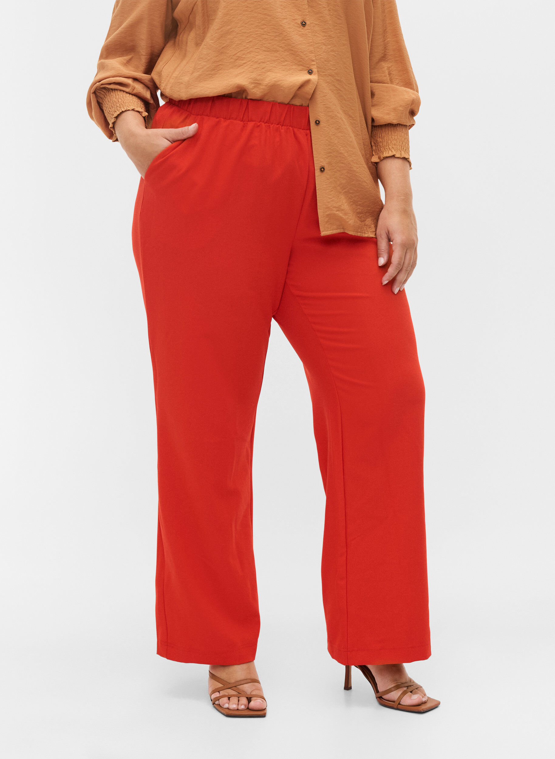 Zizzifashion Flared trousers with pockets, Red, Model image number 2