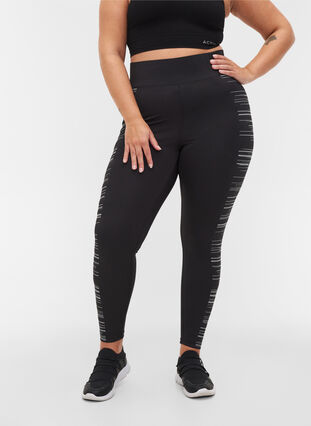 Cropped gym leggings with reflective print, Black, Model image number 3