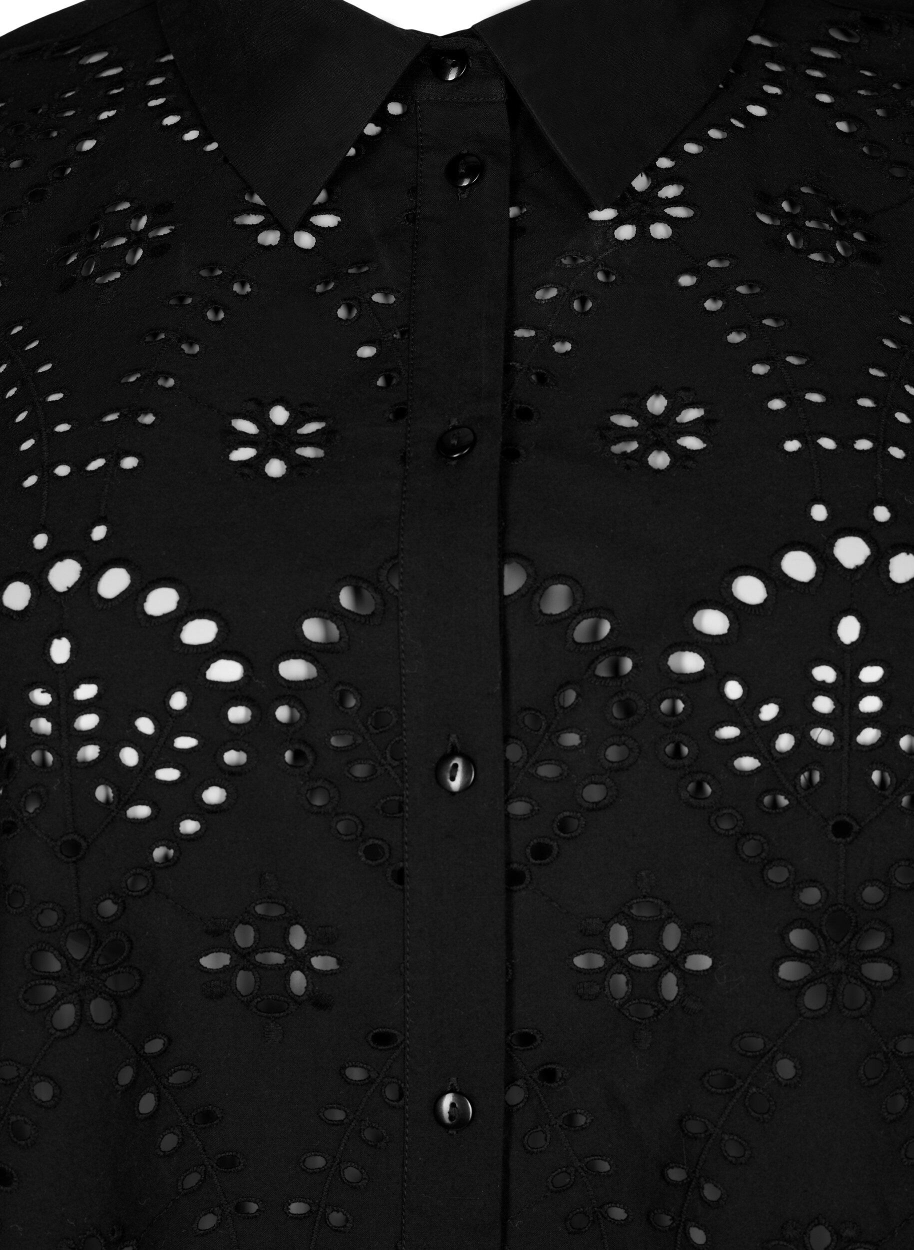 Zizzifashion Cotton shirt with broderie anglaise, Black, Packshot image number 2