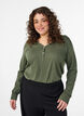 Long-sleeved t-shirt with V-neck and buttons, Green, Model image number 0