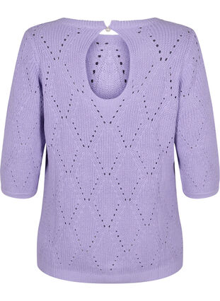 	 Knitted jumper with 3/4 sleeves and lace pattern, Lavender, Packshot image number 1