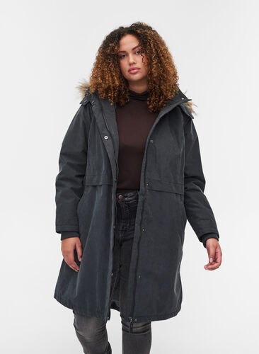 Waterproof winter jacket with removable hood, Grey as sample, Model image number 0
