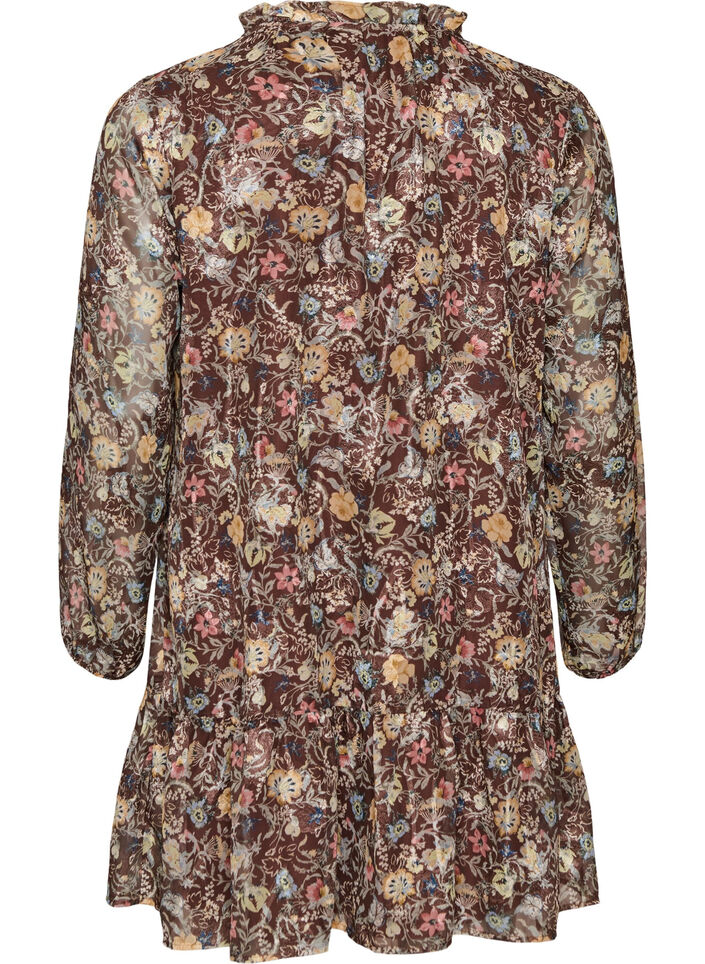 Chiffon dress with floral print and ruffle layers, Brown, Packshot image number 1