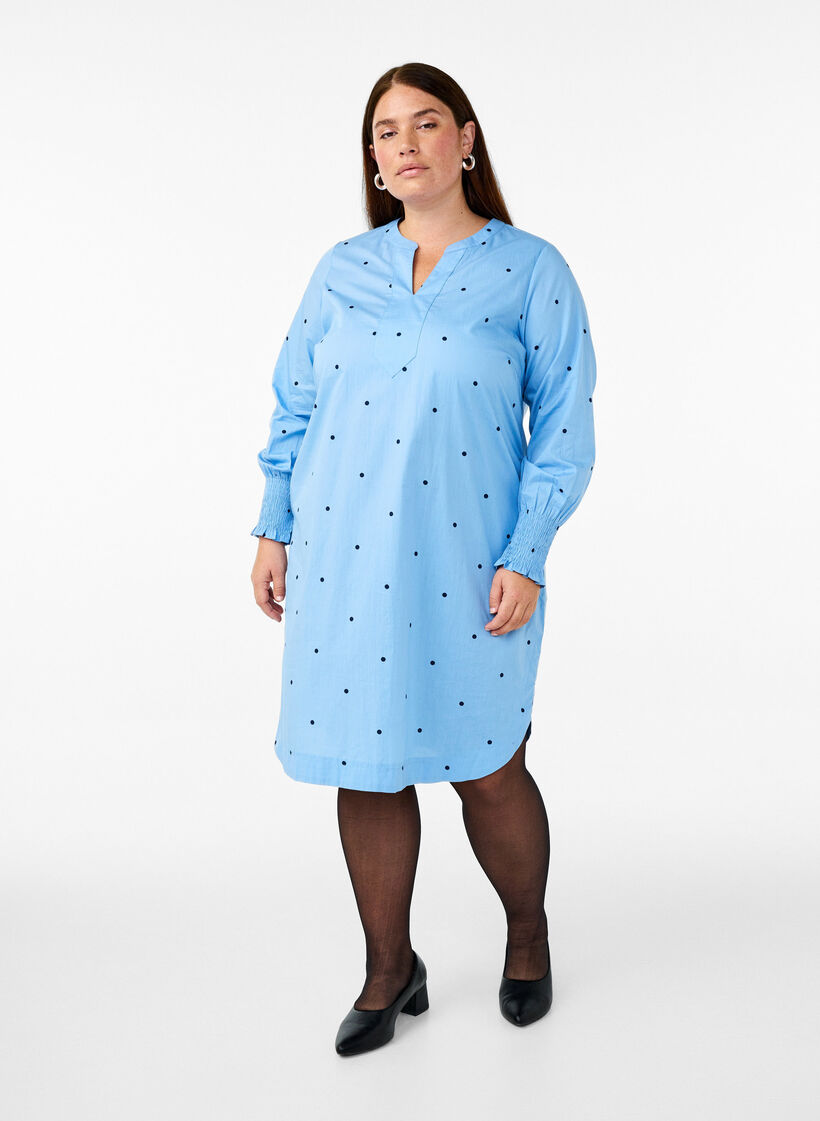 Dress with polka dots and long sleeves, Light Blue, Model image number 1