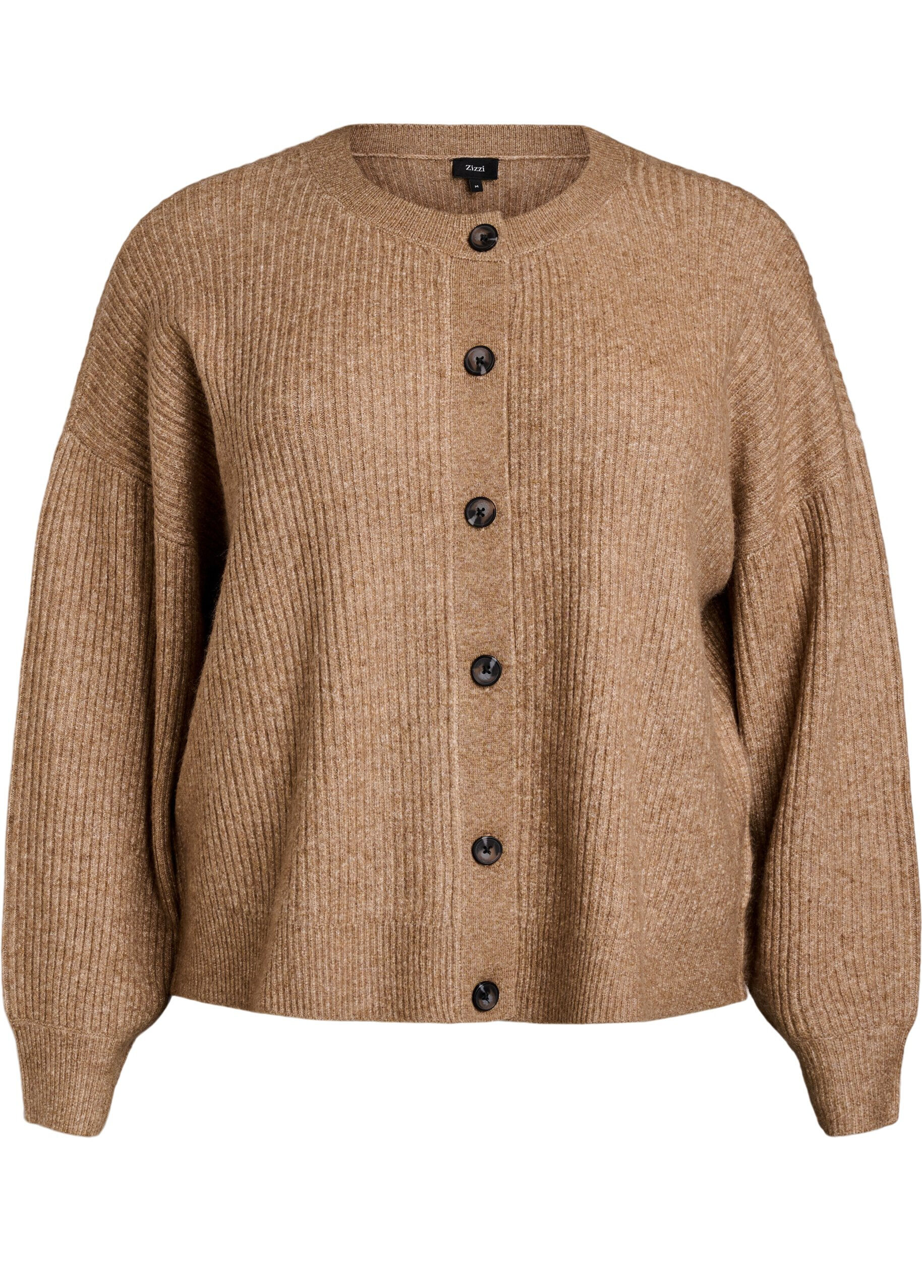 Zizzifashion Rib knit cardigan with buttons, Brown, Packshot image number 0
