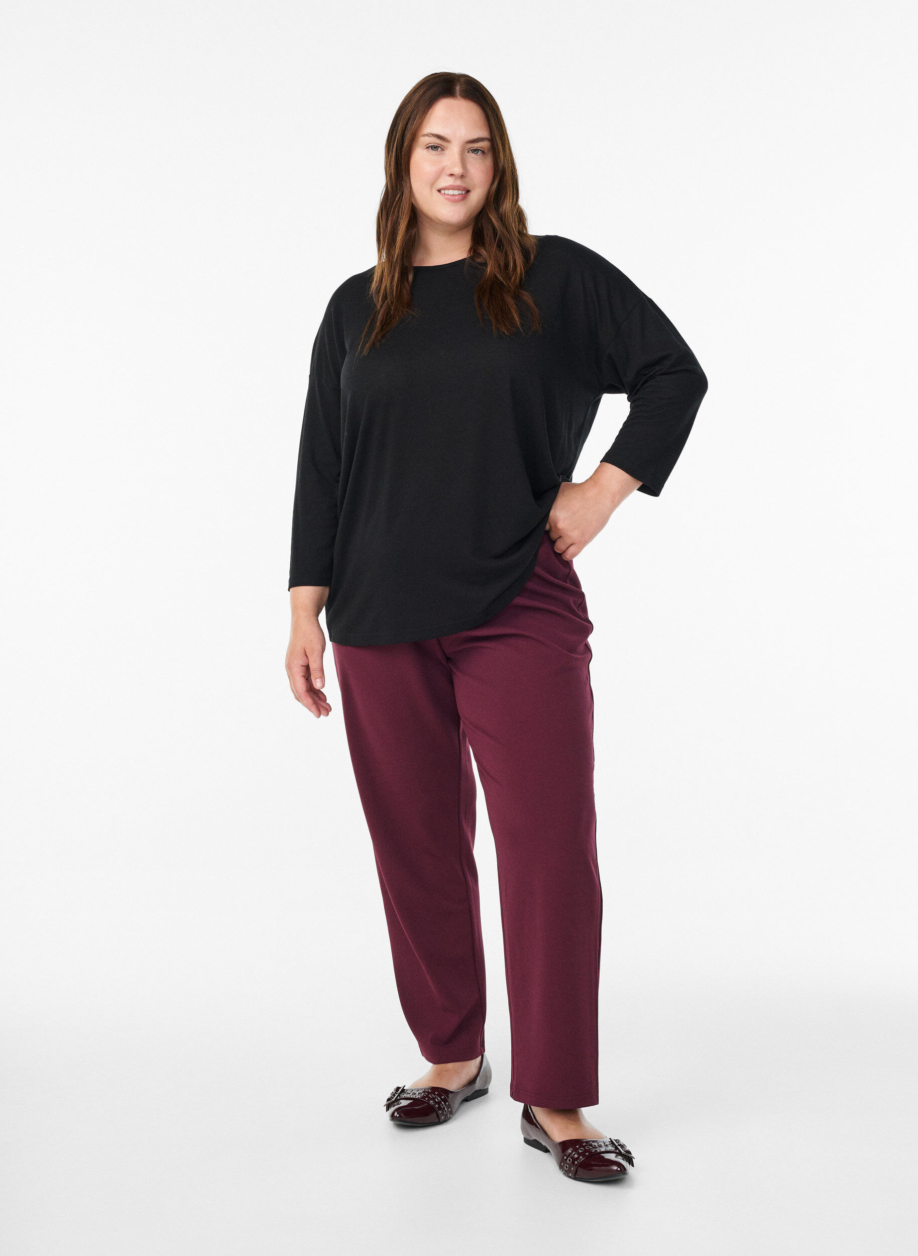 ZizzifashionJersey blouse with 3/4 sleeves, Black, Model image number 1