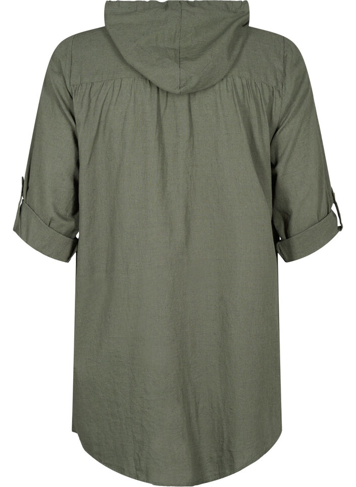 Hooded tunic in cotton and linen, Thyme, Packshot image number 1